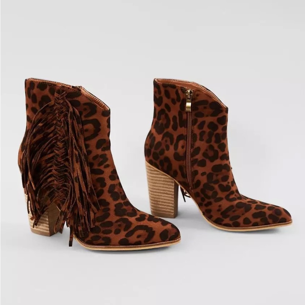 Buckle Leopard Fringe Ankle Booties